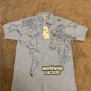 Lacoste Blue Polo Shirt with World Map Design